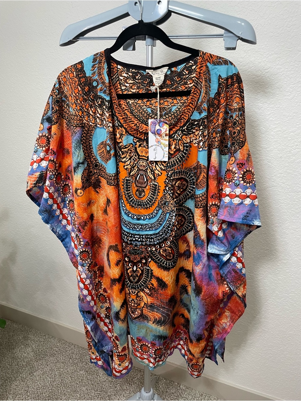 Gypsie Blu Boho Swim Cover Up Kaftan Tunic One Size Multicolor Resort Wear NWT